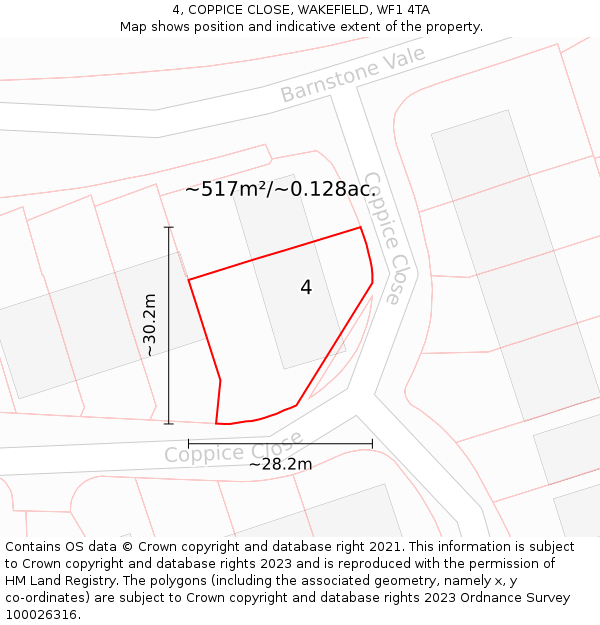4, COPPICE CLOSE, WAKEFIELD, WF1 4TA: Plot and title map