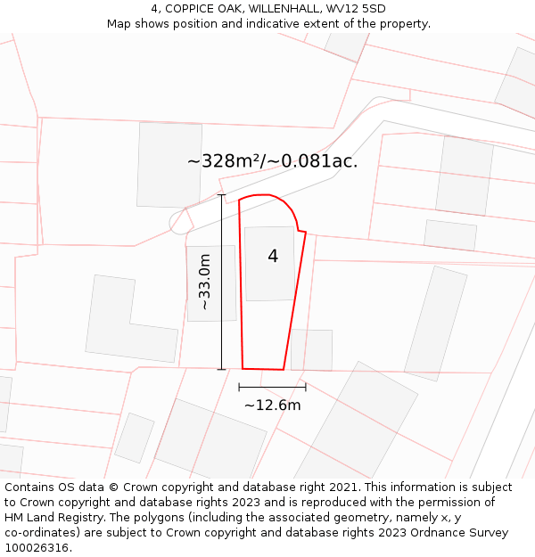 4, COPPICE OAK, WILLENHALL, WV12 5SD: Plot and title map