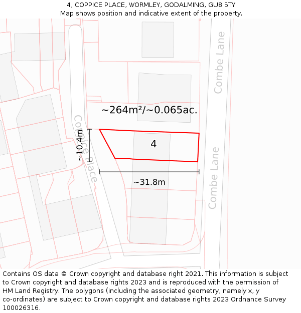 4, COPPICE PLACE, WORMLEY, GODALMING, GU8 5TY: Plot and title map