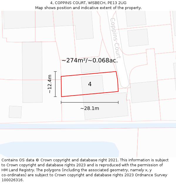 4, COPPINS COURT, WISBECH, PE13 2UG: Plot and title map