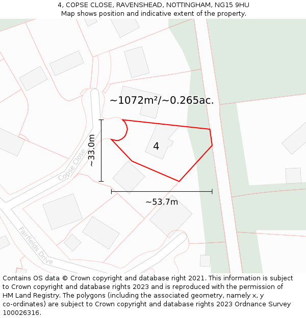 4, COPSE CLOSE, RAVENSHEAD, NOTTINGHAM, NG15 9HU: Plot and title map