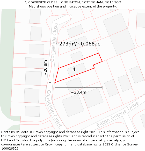 4, COPSESIDE CLOSE, LONG EATON, NOTTINGHAM, NG10 3QD: Plot and title map