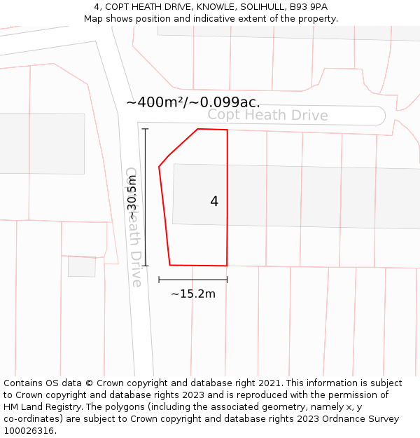 4, COPT HEATH DRIVE, KNOWLE, SOLIHULL, B93 9PA: Plot and title map