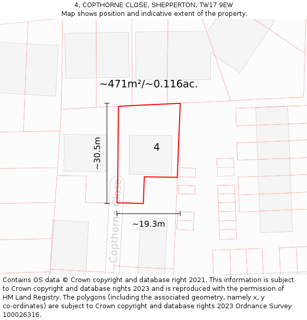 4, COPTHORNE CLOSE, SHEPPERTON, TW17 9EW: Plot and title map
