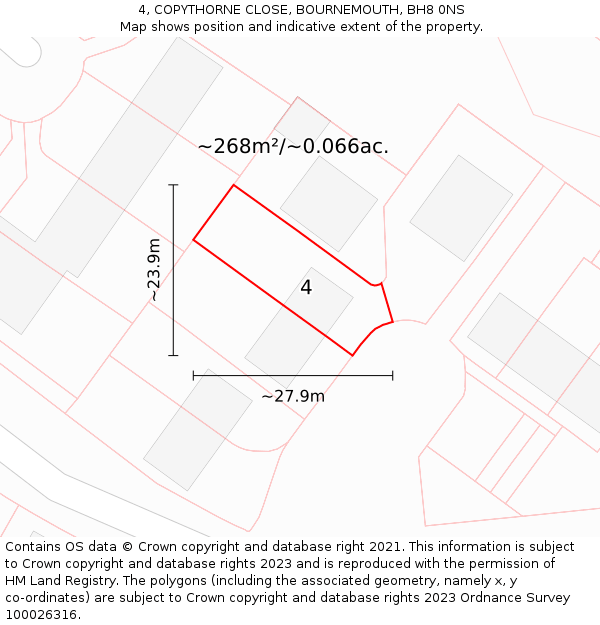 4, COPYTHORNE CLOSE, BOURNEMOUTH, BH8 0NS: Plot and title map
