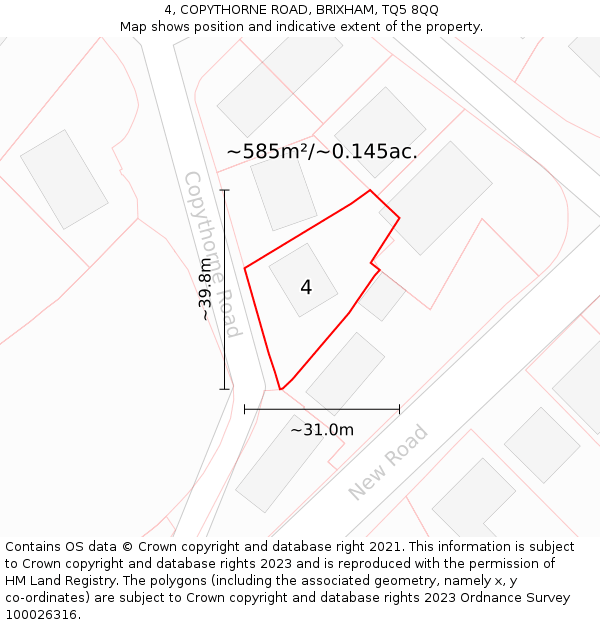 4, COPYTHORNE ROAD, BRIXHAM, TQ5 8QQ: Plot and title map