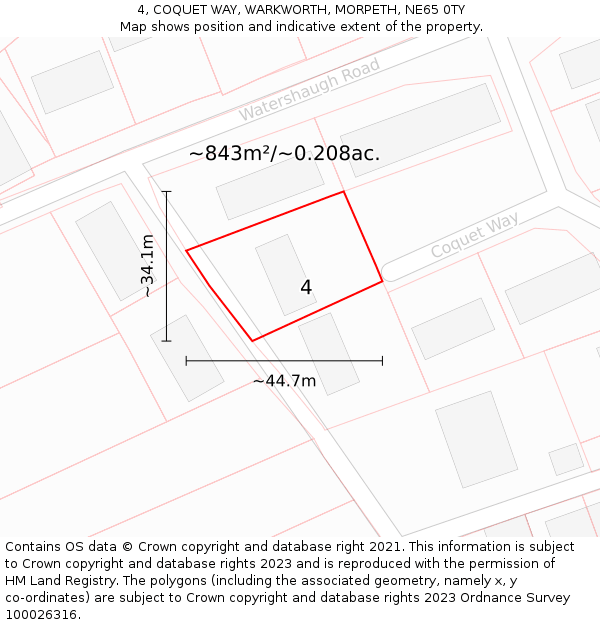 4, COQUET WAY, WARKWORTH, MORPETH, NE65 0TY: Plot and title map