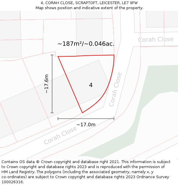 4, CORAH CLOSE, SCRAPTOFT, LEICESTER, LE7 9FW: Plot and title map