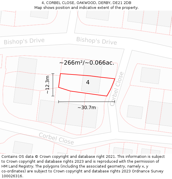4, CORBEL CLOSE, OAKWOOD, DERBY, DE21 2DB: Plot and title map