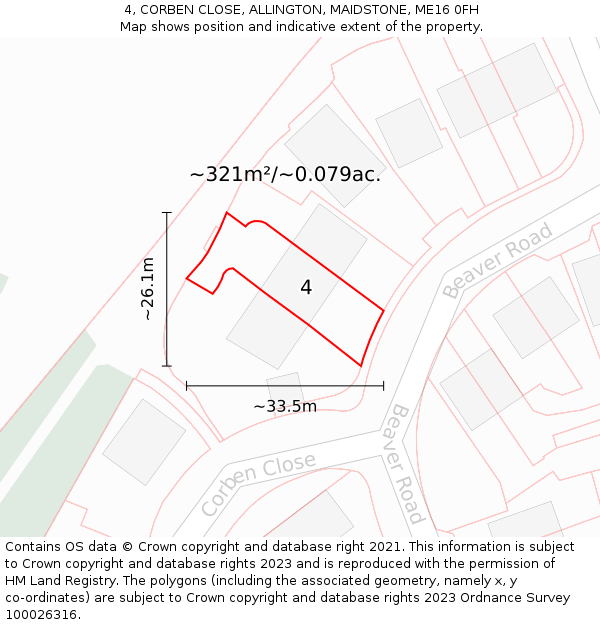 4, CORBEN CLOSE, ALLINGTON, MAIDSTONE, ME16 0FH: Plot and title map