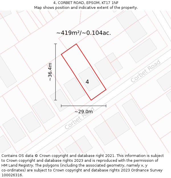 4, CORBET ROAD, EPSOM, KT17 1NF: Plot and title map