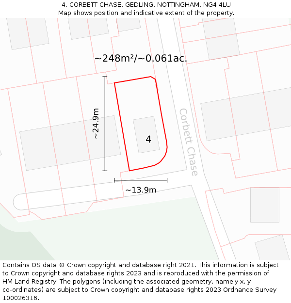 4, CORBETT CHASE, GEDLING, NOTTINGHAM, NG4 4LU: Plot and title map