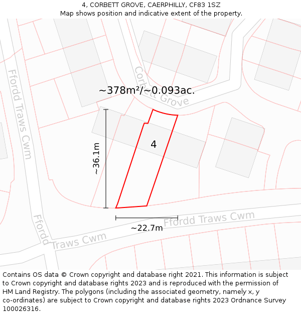 4, CORBETT GROVE, CAERPHILLY, CF83 1SZ: Plot and title map