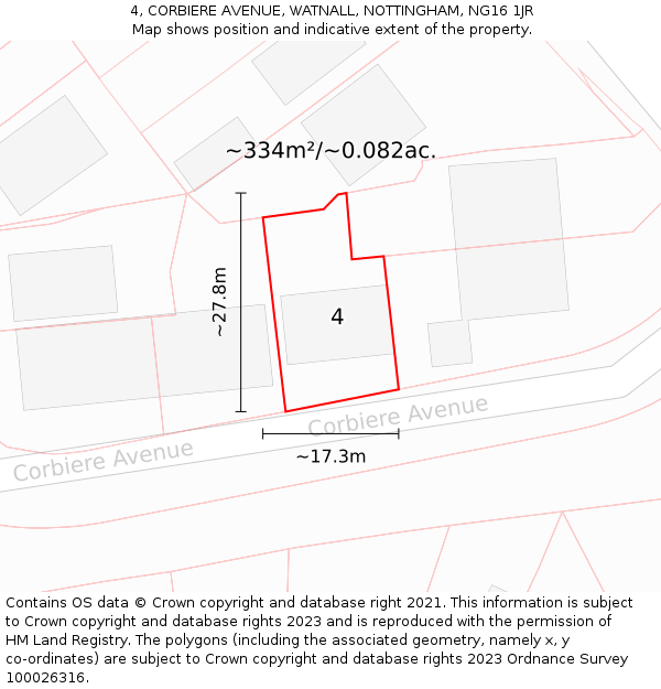 4, CORBIERE AVENUE, WATNALL, NOTTINGHAM, NG16 1JR: Plot and title map