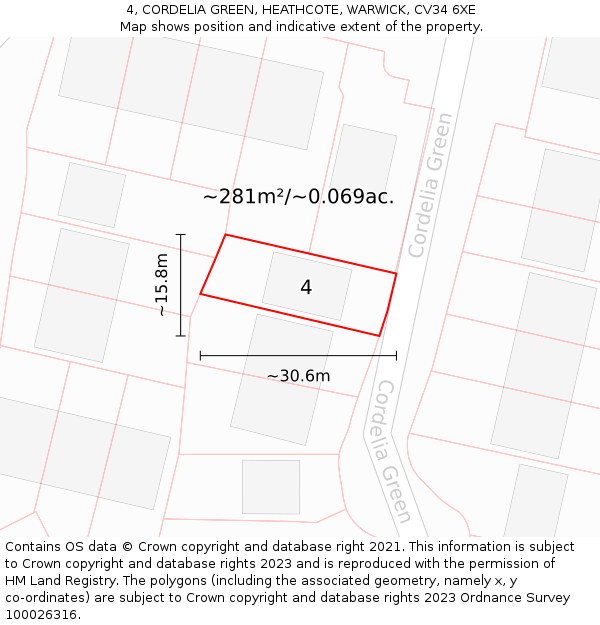 4, CORDELIA GREEN, HEATHCOTE, WARWICK, CV34 6XE: Plot and title map