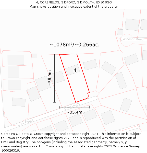 4, COREFIELDS, SIDFORD, SIDMOUTH, EX10 9SG: Plot and title map