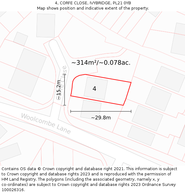 4, CORFE CLOSE, IVYBRIDGE, PL21 0YB: Plot and title map