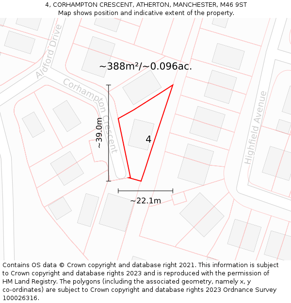 4, CORHAMPTON CRESCENT, ATHERTON, MANCHESTER, M46 9ST: Plot and title map