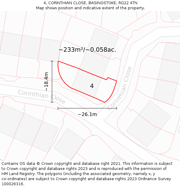 4, CORINTHIAN CLOSE, BASINGSTOKE, RG22 4TN: Plot and title map