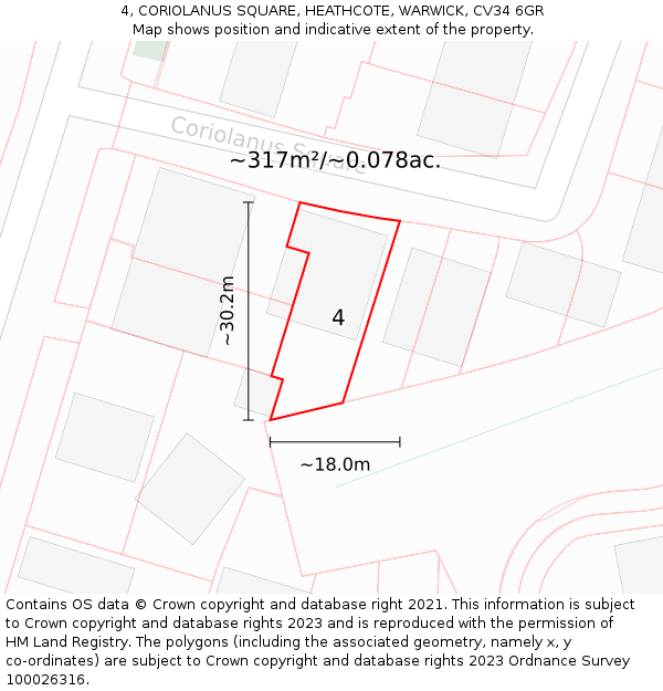 4, CORIOLANUS SQUARE, HEATHCOTE, WARWICK, CV34 6GR: Plot and title map