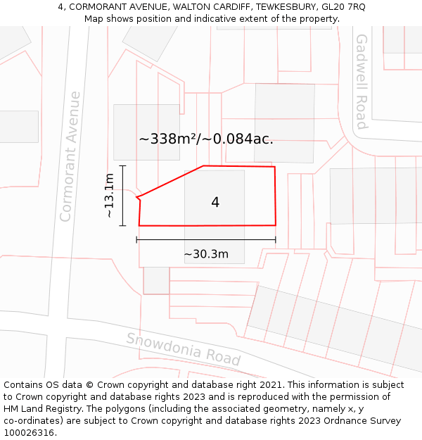 4, CORMORANT AVENUE, WALTON CARDIFF, TEWKESBURY, GL20 7RQ: Plot and title map