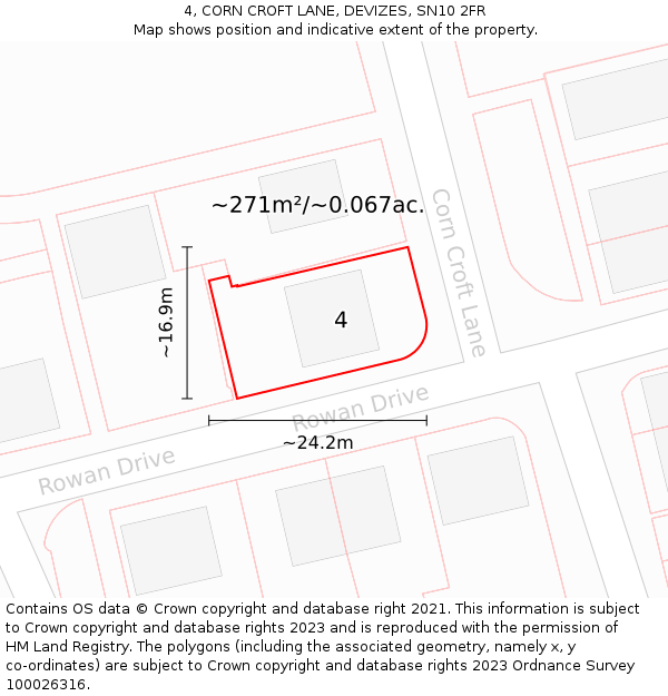 4, CORN CROFT LANE, DEVIZES, SN10 2FR: Plot and title map