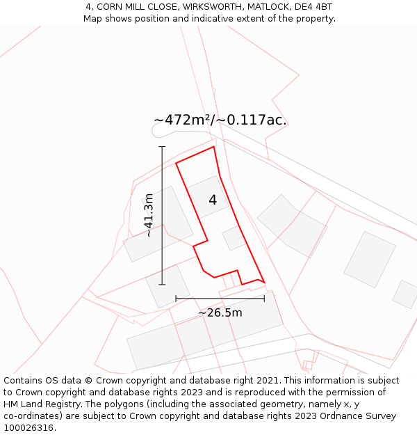 4, CORN MILL CLOSE, WIRKSWORTH, MATLOCK, DE4 4BT: Plot and title map
