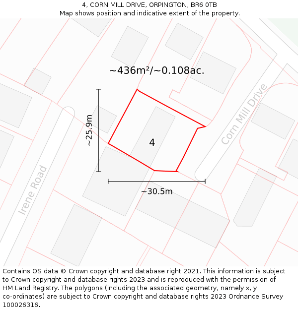 4, CORN MILL DRIVE, ORPINGTON, BR6 0TB: Plot and title map
