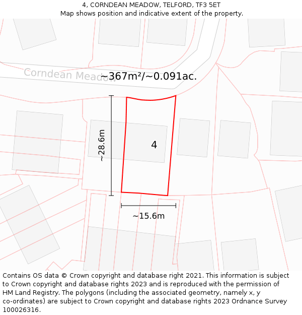 4, CORNDEAN MEADOW, TELFORD, TF3 5ET: Plot and title map