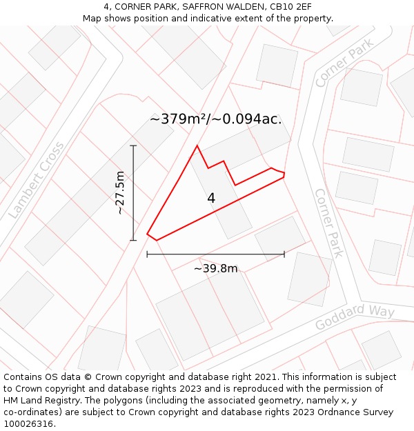 4, CORNER PARK, SAFFRON WALDEN, CB10 2EF: Plot and title map