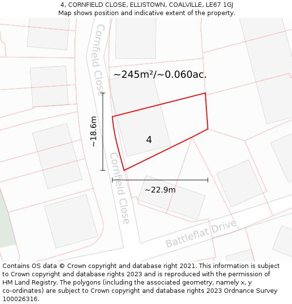 4, CORNFIELD CLOSE, ELLISTOWN, COALVILLE, LE67 1GJ: Plot and title map