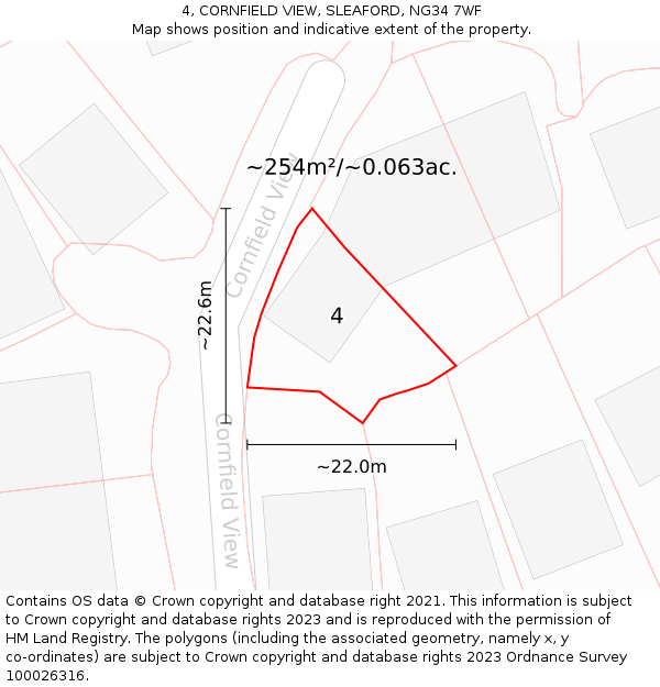 4, CORNFIELD VIEW, SLEAFORD, NG34 7WF: Plot and title map