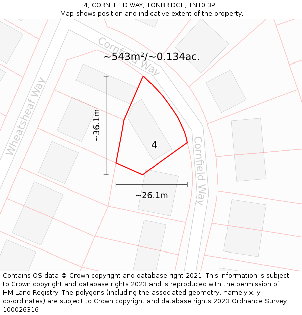 4, CORNFIELD WAY, TONBRIDGE, TN10 3PT: Plot and title map
