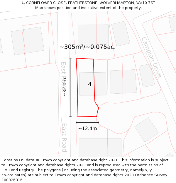 4, CORNFLOWER CLOSE, FEATHERSTONE, WOLVERHAMPTON, WV10 7ST: Plot and title map