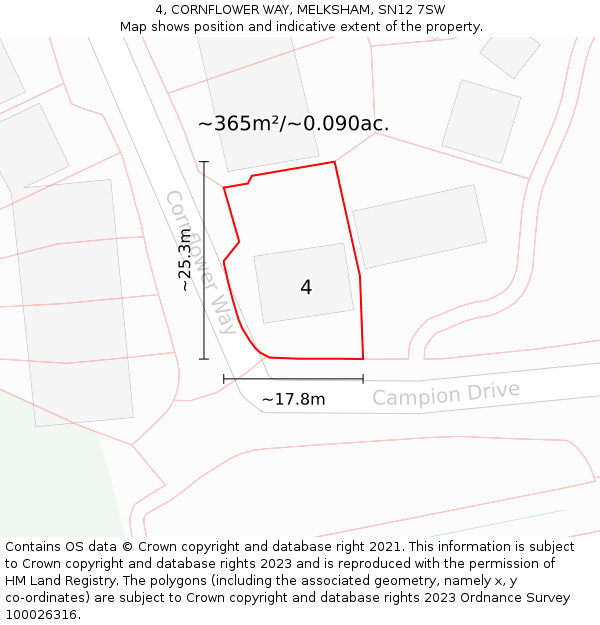 4, CORNFLOWER WAY, MELKSHAM, SN12 7SW: Plot and title map