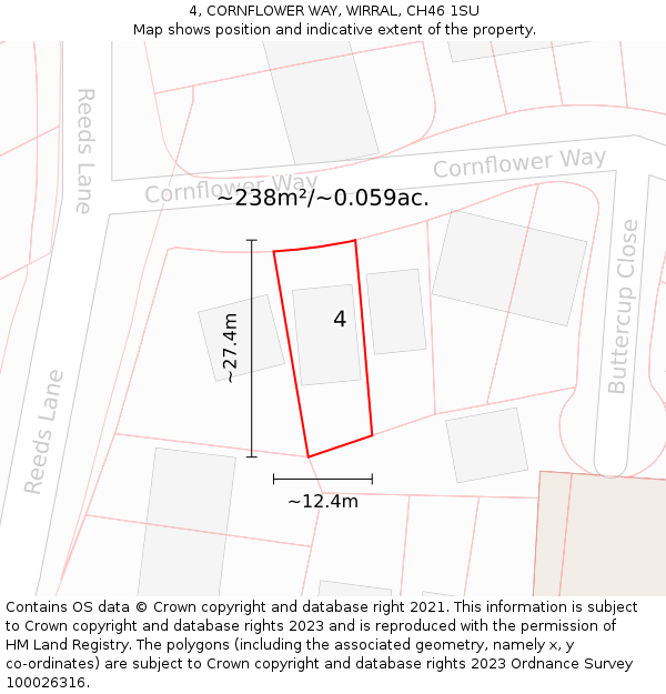 4, CORNFLOWER WAY, WIRRAL, CH46 1SU: Plot and title map