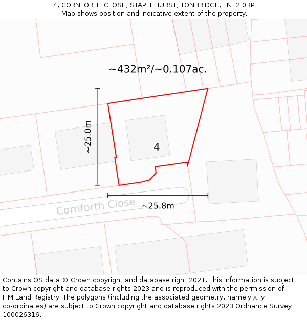 4, CORNFORTH CLOSE, STAPLEHURST, TONBRIDGE, TN12 0BP: Plot and title map