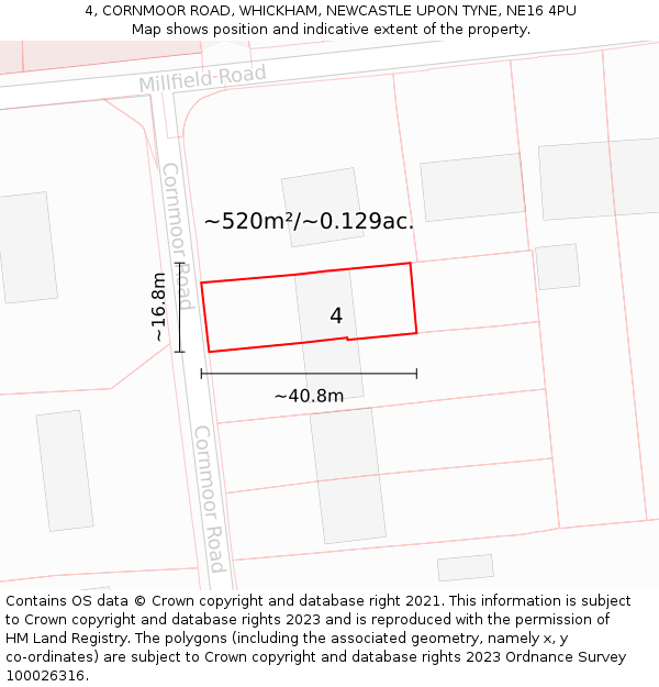 4, CORNMOOR ROAD, WHICKHAM, NEWCASTLE UPON TYNE, NE16 4PU: Plot and title map