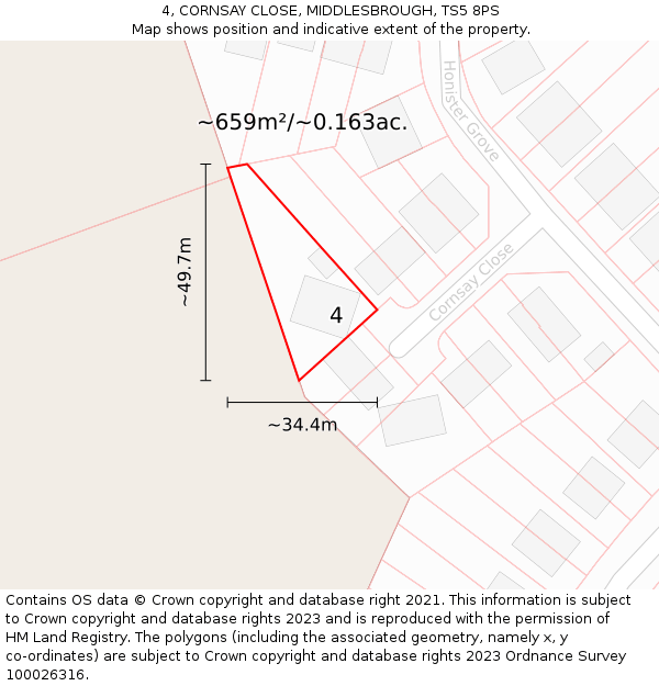 4, CORNSAY CLOSE, MIDDLESBROUGH, TS5 8PS: Plot and title map