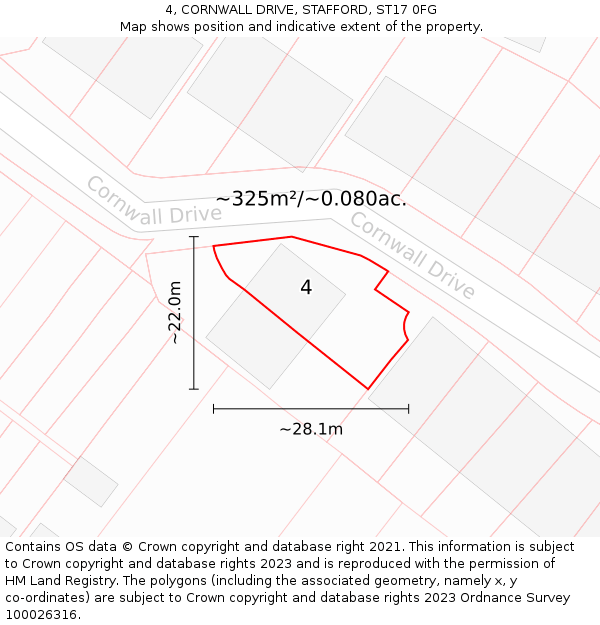 4, CORNWALL DRIVE, STAFFORD, ST17 0FG: Plot and title map