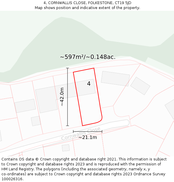 4, CORNWALLIS CLOSE, FOLKESTONE, CT19 5JD: Plot and title map