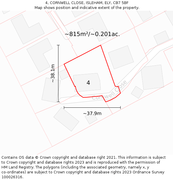 4, CORNWELL CLOSE, ISLEHAM, ELY, CB7 5BF: Plot and title map