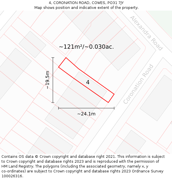 4, CORONATION ROAD, COWES, PO31 7JY: Plot and title map