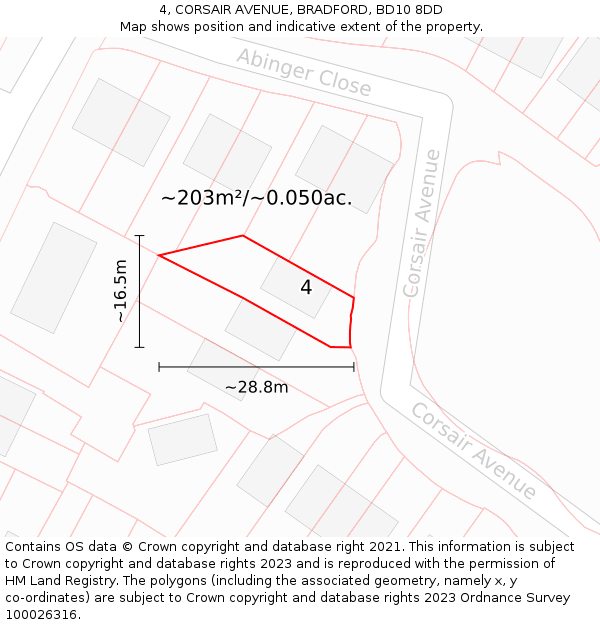 4, CORSAIR AVENUE, BRADFORD, BD10 8DD: Plot and title map