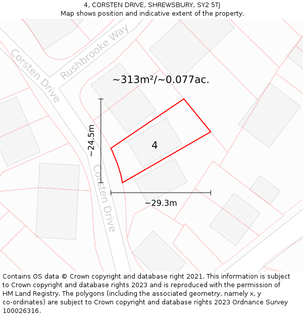 4, CORSTEN DRIVE, SHREWSBURY, SY2 5TJ: Plot and title map