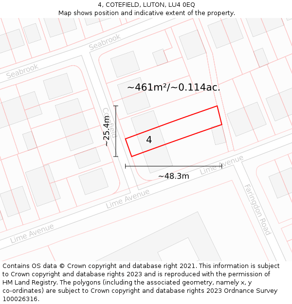 4, COTEFIELD, LUTON, LU4 0EQ: Plot and title map