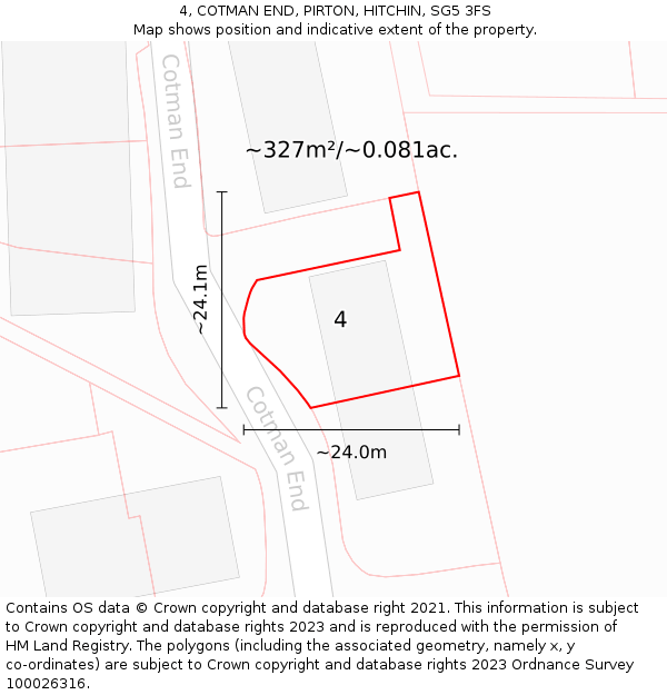 4, COTMAN END, PIRTON, HITCHIN, SG5 3FS: Plot and title map
