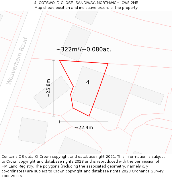 4, COTSWOLD CLOSE, SANDIWAY, NORTHWICH, CW8 2NB: Plot and title map