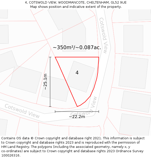 4, COTSWOLD VIEW, WOODMANCOTE, CHELTENHAM, GL52 9UE: Plot and title map