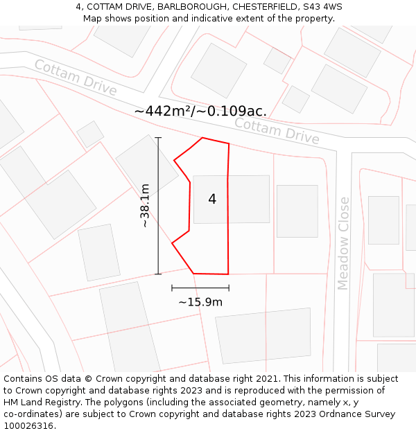 4, COTTAM DRIVE, BARLBOROUGH, CHESTERFIELD, S43 4WS: Plot and title map